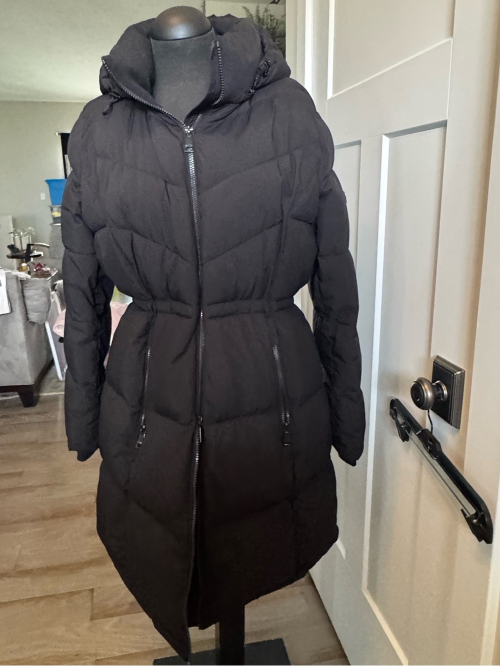Calvin Klein Women's Black Long Hooded Puffer Coat